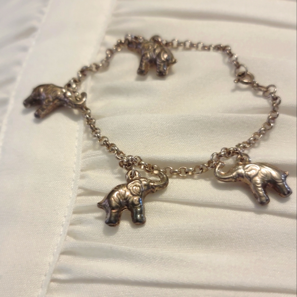 Sterling Silver Elephant Charm Bracelet